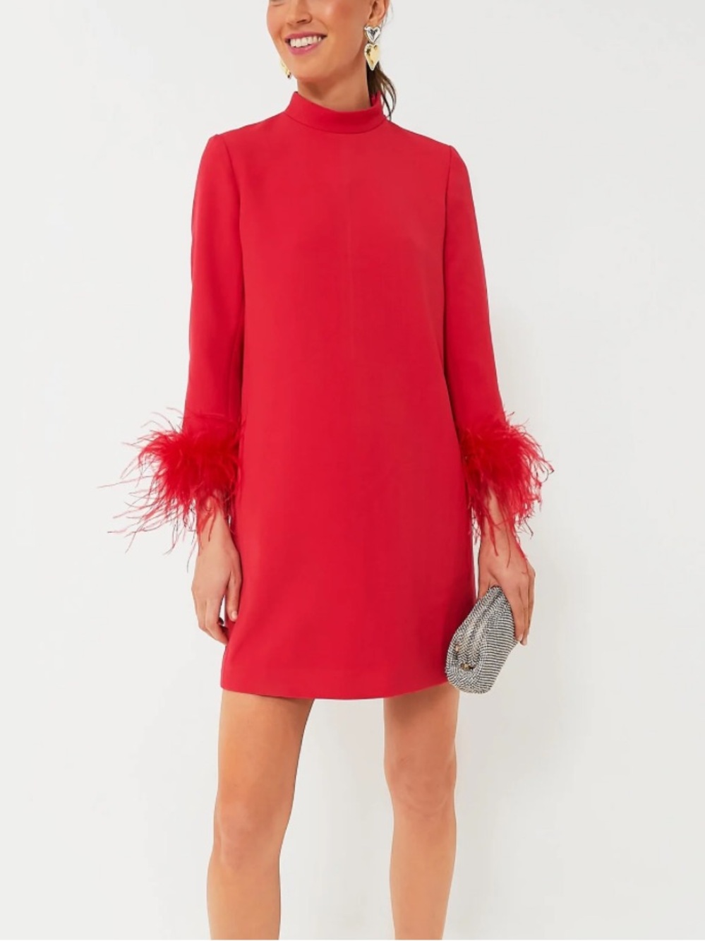 Tuckernuck Red Feather-Cuff Mini Dress